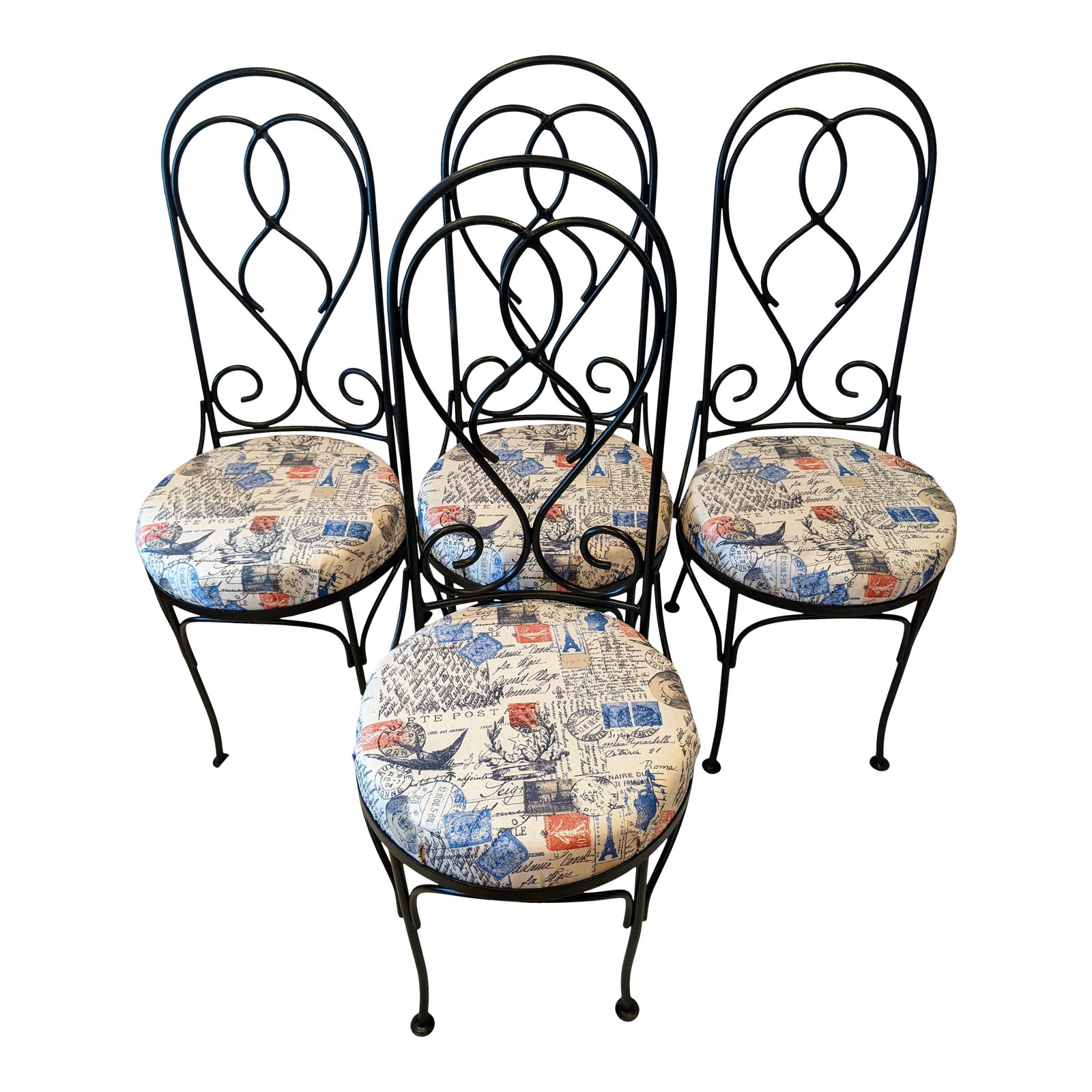 Refurbished Vintage Wrought Iron Sweetheart Dining Chairs Set of 4