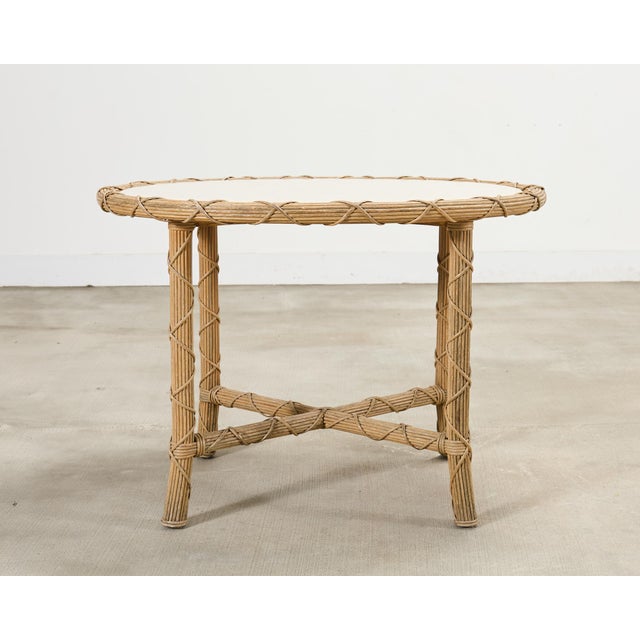Mid 20th Century Pair of Danny Ho Fong Organic Modern Rattan Marble Tables For Sale - Image 5 of 18