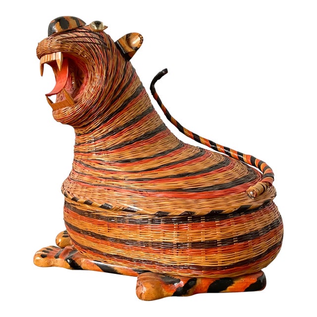 Vintage Shanghai Weave Tiger Basket For Sale