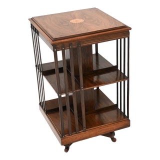 Antique Edwardian Inlaid Revolving Bookcase, 1900s For Sale