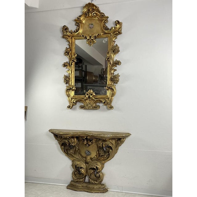 Mid-Century Louis Xv Console and Mirror in Carved and Gilded Wood, 1930s, Set of 2 For Sale - Image 13 of 13