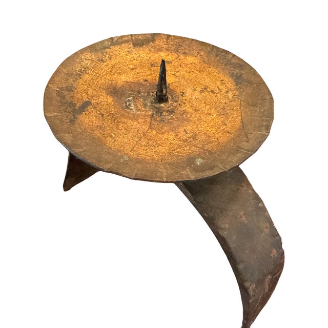 Metal Vintage Hand-Forged Wrought Iron Pricket Candle Holder With Arched Bridge Base For Sale - Image 7 of 7