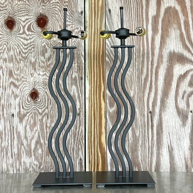 Vintage Postmodern Memphis Wave Metal Lamps - a Pair For Sale - Image 4 of 5