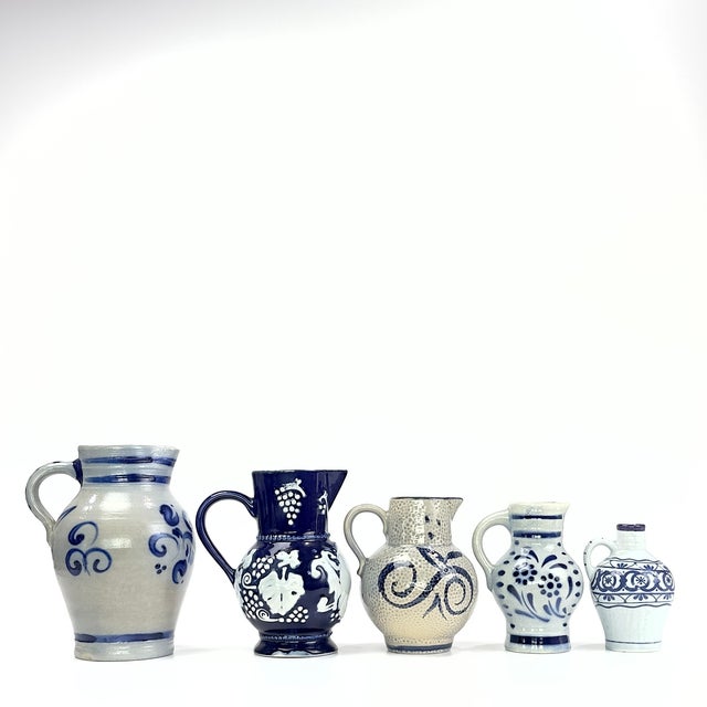 Vintage Blue & White Ceramic Pitcher Curation - Group of 5 For Sale - Image 4 of 18