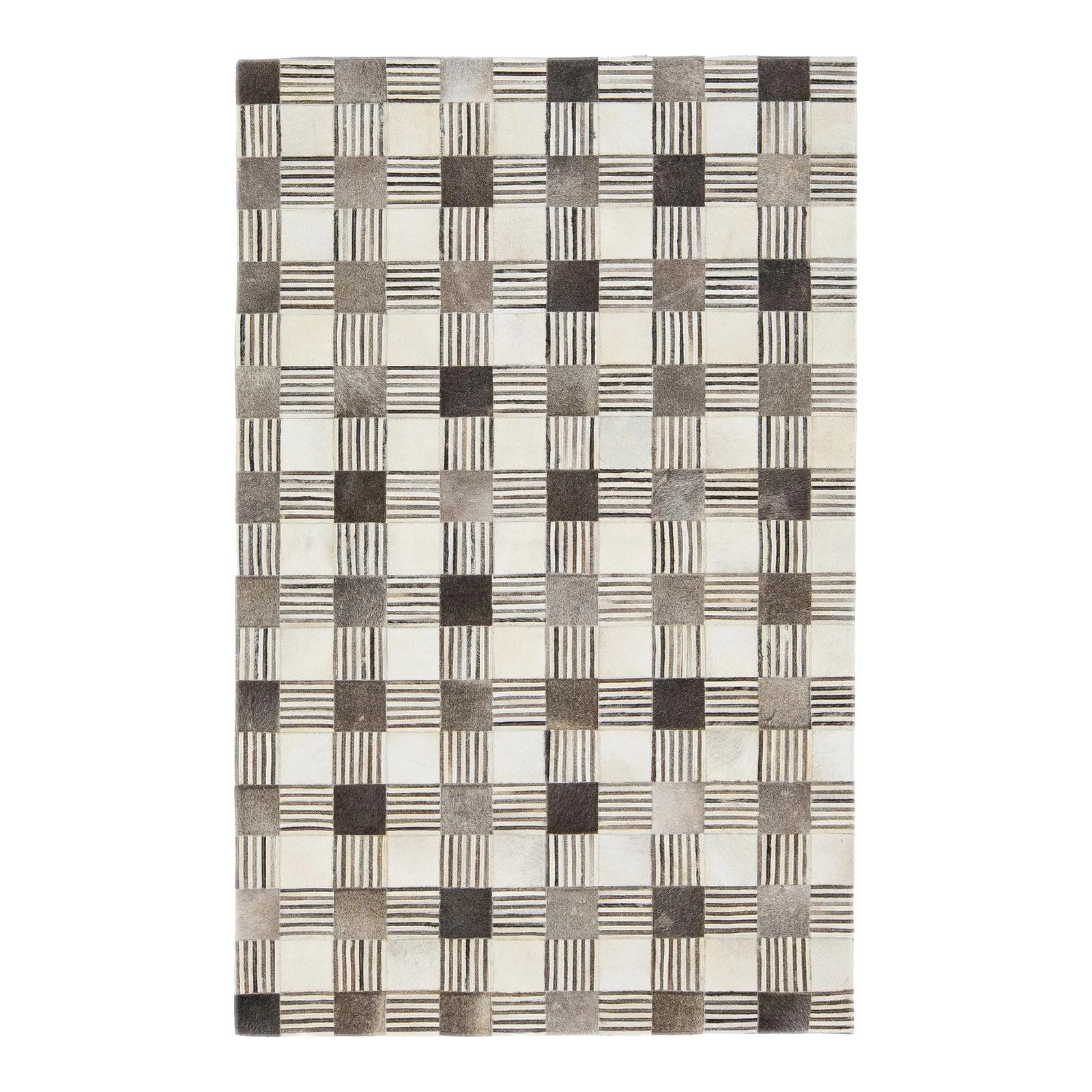 Contemporary Leather/Wool Patch Rug in Earthy Tones | Chairish