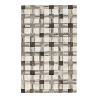 Contemporary Leather/Wool Patch Rug in Earthy Tones For Sale