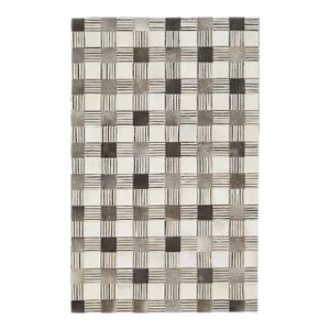 Contemporary Leather/Wool Patch Rug in Earthy Tones