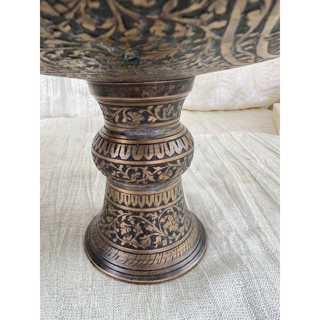 Metal Circa 1900 Mamluk Revival Islamic Engraved Brass Calligraphy Vases — Pair For Sale - Image 7 of 15