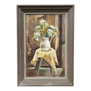 Vintage 1960’s Floral Still Life Oil Painting by Ada Rosario Cecere