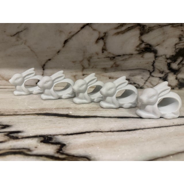 Vintage set of five William Sonoma white porcelain rabbit napkin holders porcelain bunny.