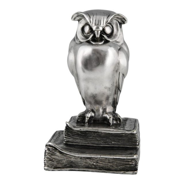Silver Art Deco Bronze Owl Bookends by Marcel Bouraine, 1925, Set of 2 For Sale - Image 8 of 13