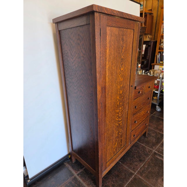 Mission Arts & Crafts Chifferobe Dresser Armoire Combo For Sale - Image 4 of 10