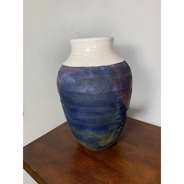 1990s 1990’s Vintage Studio Metallic Blue Glaze Ceramic Vase, Signed For Sale - Image 5 of 7