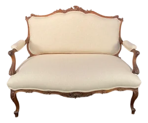 Antique French Walnut Sofa With Museum Quality Carving and New Upholstery