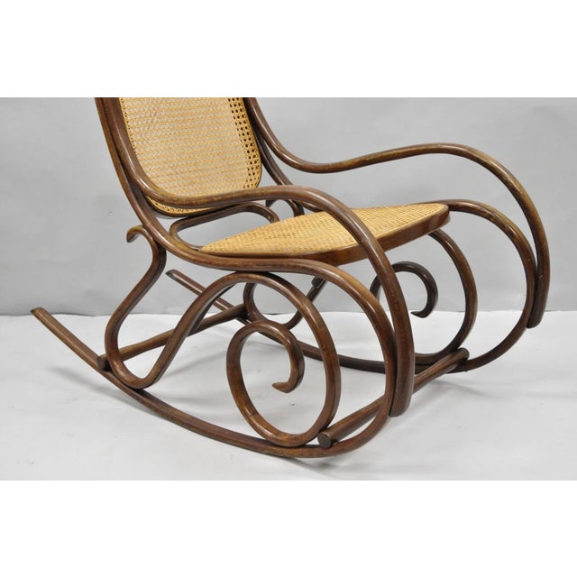 Vintage Mid Century Modern Thonet Style Bentwood & Cane Rocker Rocking Chair (B) For Sale In Philadelphia - Image 6 of 18