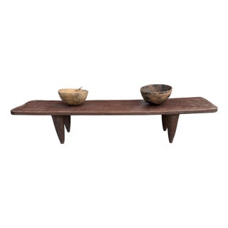 Vintage Large-Tribal-Wood-Senufo-Coffee-Table stool-74.25" W For Sale