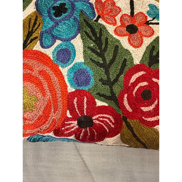 Multi Color Floral Embroidered Pillow For Sale In Miami - Image 6 of 10