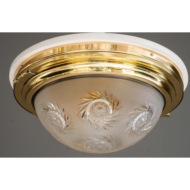 Art Deco Ceiling Lamp with Cut Glass Shade, Vienna, 1920s For Sale - Image 4 of 18
