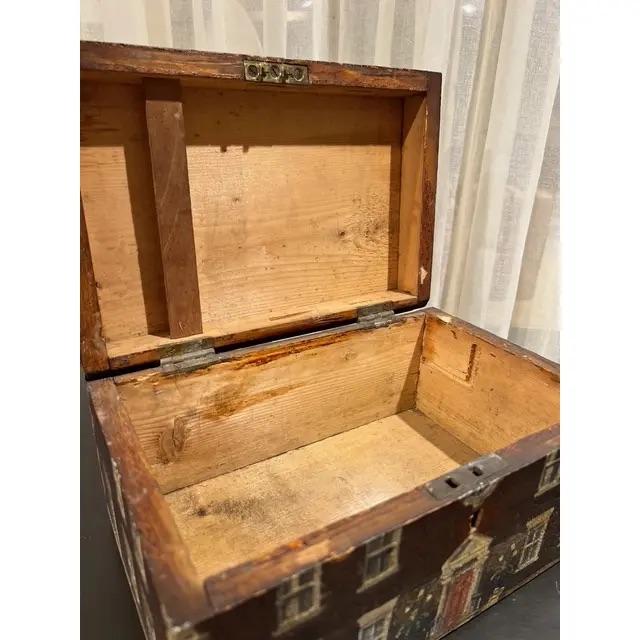 Wood Tromp l'Oeil English Folk Art House-Form Box With Hand-Painted Georgian Facade Circa 1890 For Sale - Image 7 of 10