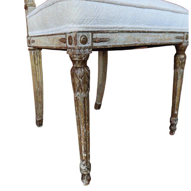 Pair of Antique Gustavian Style Open Back Chairs With Diamond Pattern Upholstery For Sale - Image 9 of 10