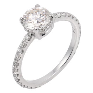 Vintage Gia 0.76 Carat Round Brilliant Cut Diamond 14k White Gold Pave Ring, Size 5 For Sale