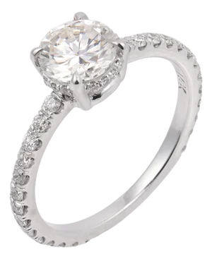 Vintage Gia 0.76 Carat Round Brilliant Cut Diamond 14k White Gold Pave Ring, Size 5