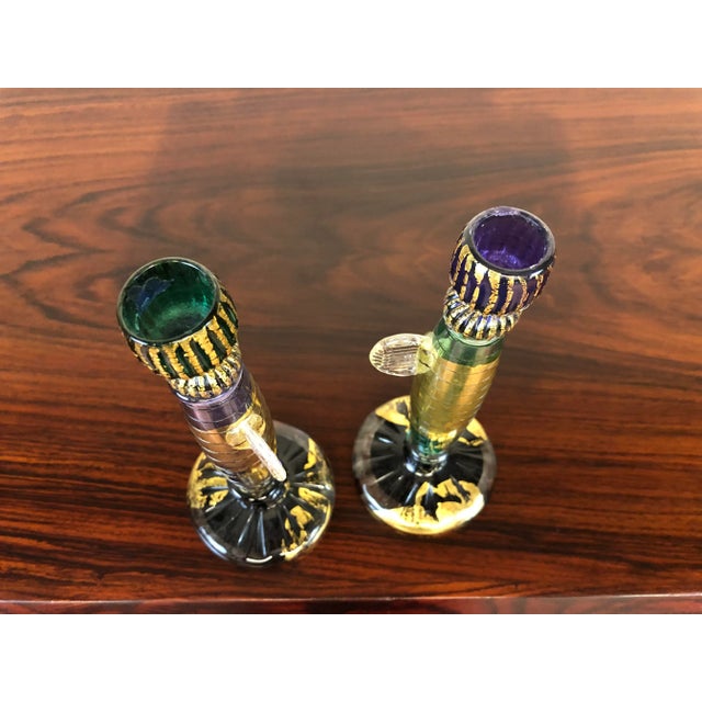 Gold Blown Glass Candlestick Holders Signed by David Garcia For Sale - Image 8 of 12