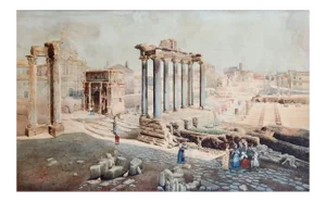 Giuseppe Costantini, View of the Forum Romanum, Original Watercolor, 1870s
