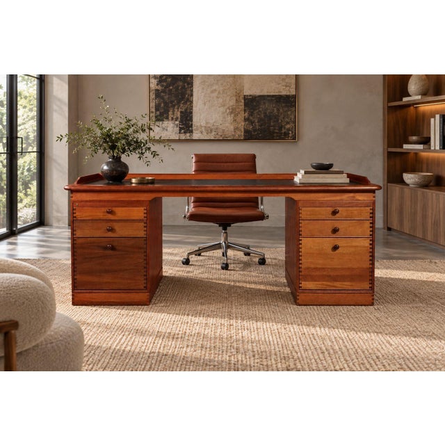 Andreas Hansen, Hadsten Træindustri, Danish Mid-Century Modern, Partners Desk, Teak, Leather, Denmark, 1960s A wonderful...