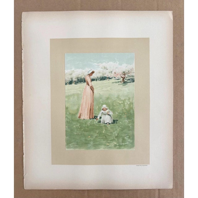 Realism Antique 1888 Matted May Lullaby Print w/William Ladd Taylor Chromo on back, EUC For Sale - Image 3 of 4
