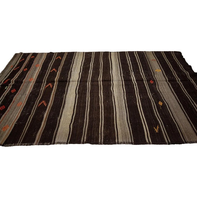 Brown & Gray Vintage Goat Hair Kilim Rug For Sale - Image 4 of 7