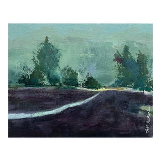 "Foggy Forest" Contemporary Impressionist Landscape in Green and Purple by Mill Valley Artist Mary Anne McKernie For Sale