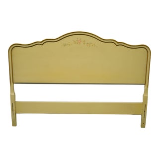 Drexel Furniture Cream / Off White Painted French Provincial Full Size Headboard W. Floral Accents 31780-1 For Sale