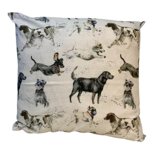 20” Square Pillow Decorated With Various Dog Breeds at Play - Made in U K