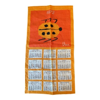 Vera Neumann Linen Tea Towel Calendar, 1972, Ladybug Design For Sale