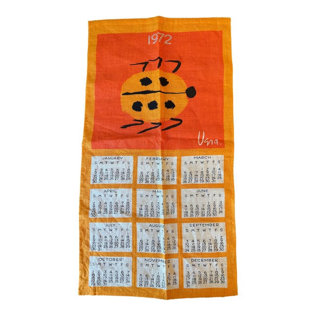 Vera Neumann Linen Tea Towel Calendar, 1972, Ladybug Design For Sale