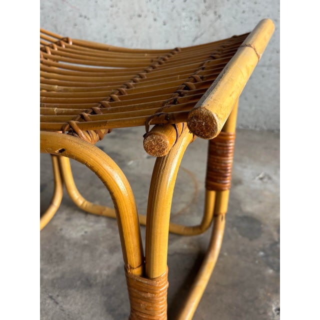 1960s Vintage Coastal Franco Albini Style Rattan and Cane Stool, 1960s, Italy For Sale - Image 5 of 8