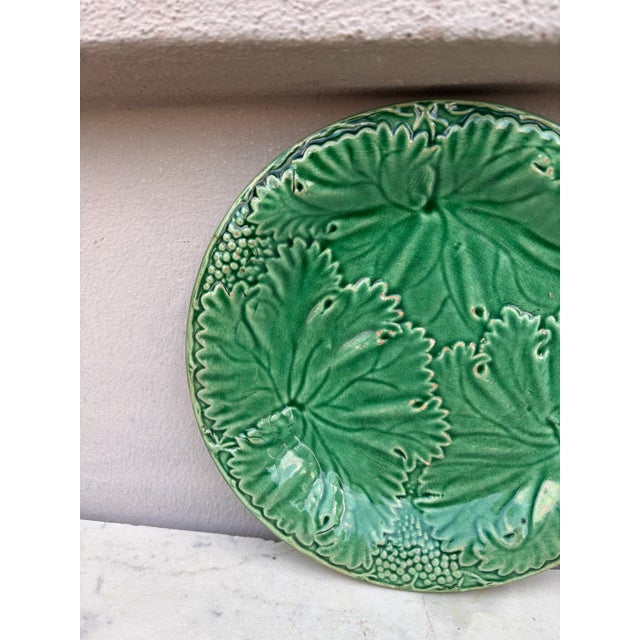 French Country French Green Majolica Leaves Plate Salins, Circa 1890 For Sale - Image 3 of 4