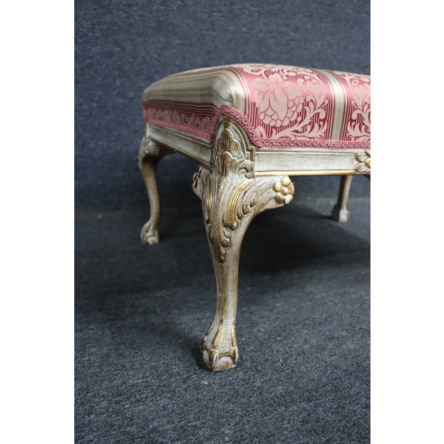 Pink French Louis XV Style Painted Claw & Ball Footstool For Sale - Image 8 of 11