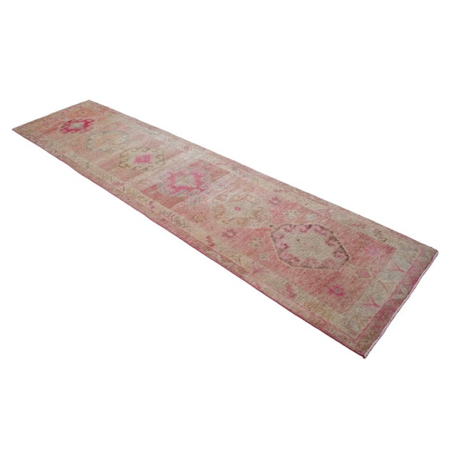 Textile Distressed Oushak Runner Rug - Hand Knotted Hallway - 2′ 9″ × 11′ 7″ For Sale - Image 7 of 12