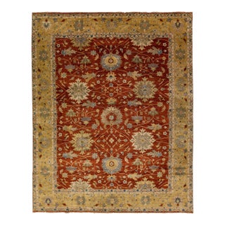 Modern Mahal Handmade Terracotta Oversize Wool Rug With Floral Motif For Sale