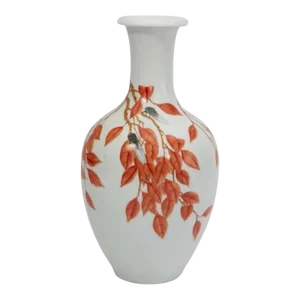 Antique Chinese Porcelain Insect Vase W Red Leaves
