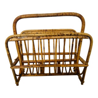 Vintage Tortoise Bamboo Magazine Rack For Sale
