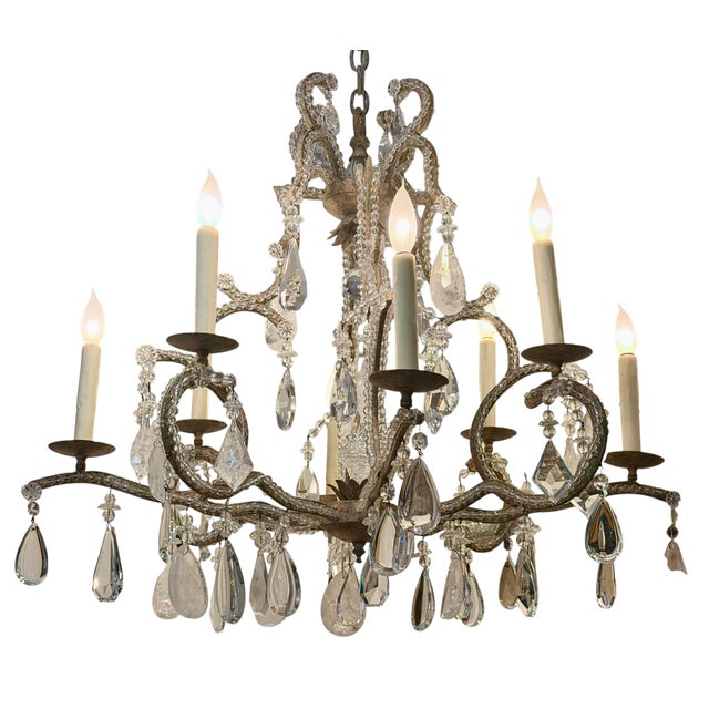 Dennis & Leen Rock Crystal & Beaded Wrought Iron Chateau Chandelier.