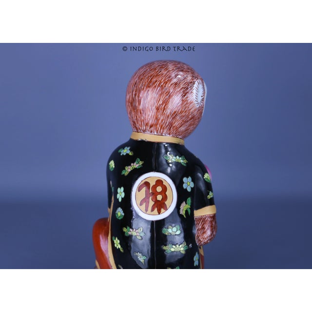 Vintage Chinese Ceramic Monkey With Peach Sculpture For Sale - Image 4 of 8
