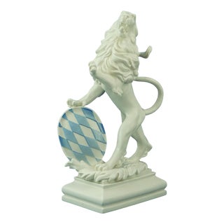 Large Porcelain Rampant Lion with Heraldic Shield by Ernest Andreas Rauch for Nymphenburg, Germany, 1900s For Sale