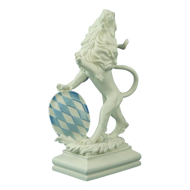 Large Porcelain Rampant Lion with Heraldic Shield by Ernest Andreas Rauch for Nymphenburg, Germany, 1900s For Sale