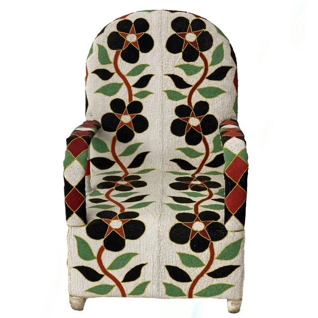 2020s Handmade African Beaded Chair in Black Flowers For Sale - Image 5 of 5
