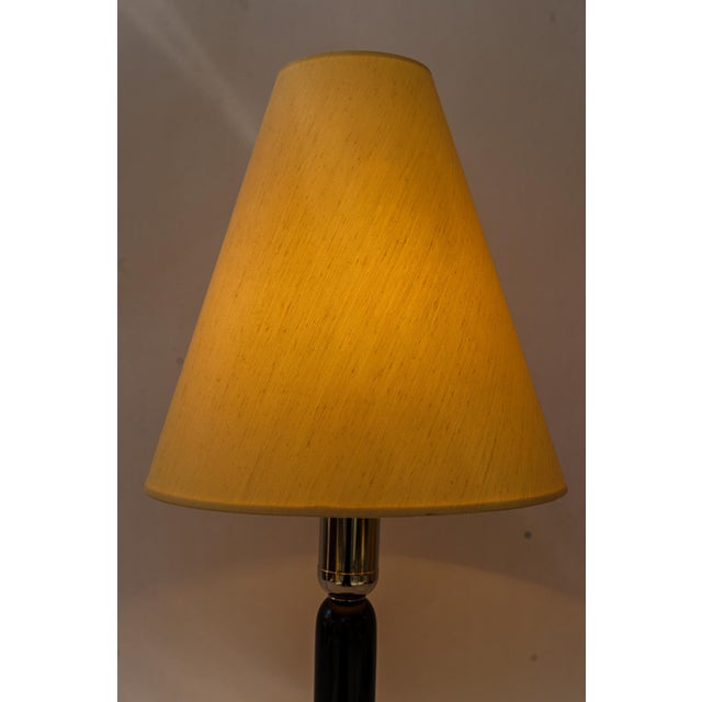 1930s Large Art Deco Wooden Table Lamp with Fabric Shade, Vienna, 1930s For Sale - Image 5 of 12