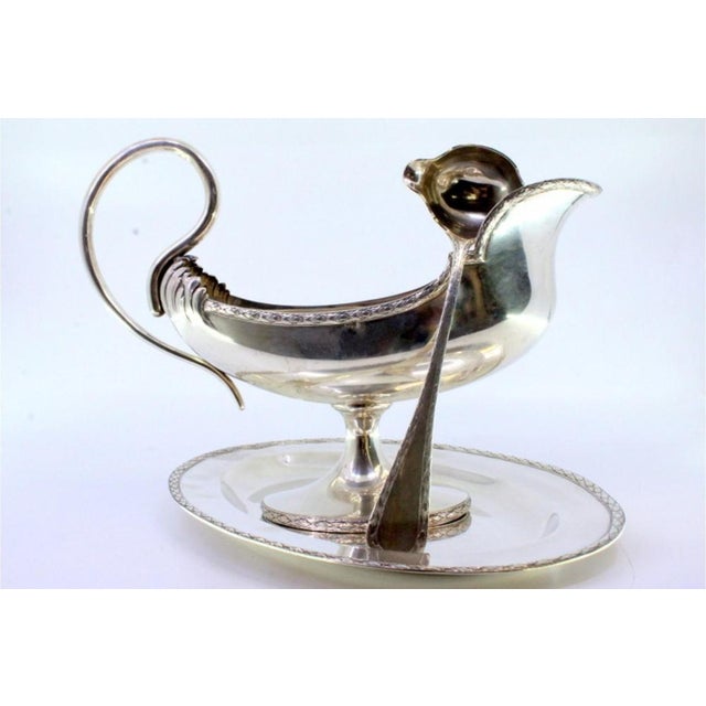 Ship-Shaped Silver Sauce Boat with Ladle and Edge Frill For Sale - Image 3 of 8